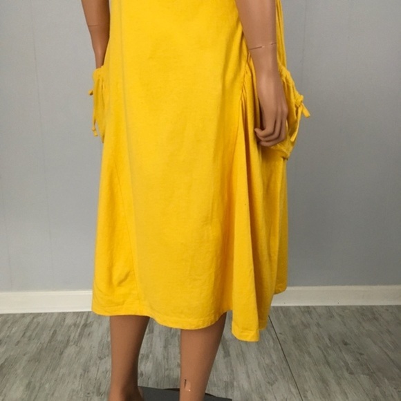 Vintage 90’s Yellow Swing Dress Floral Hand Painted Hawaiian Pockets Women M - Picture 12 of 15